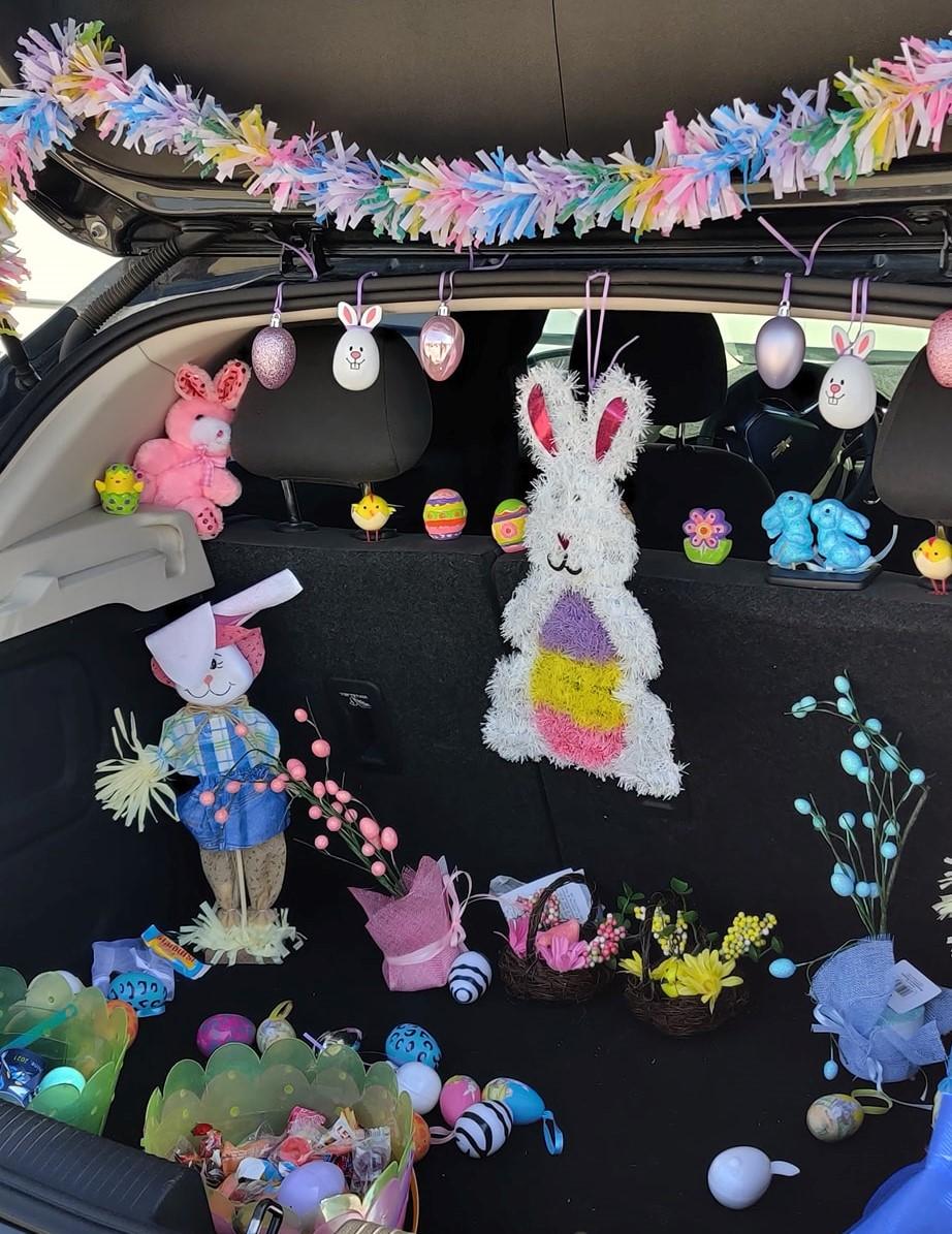 easter decorations in trunk of car